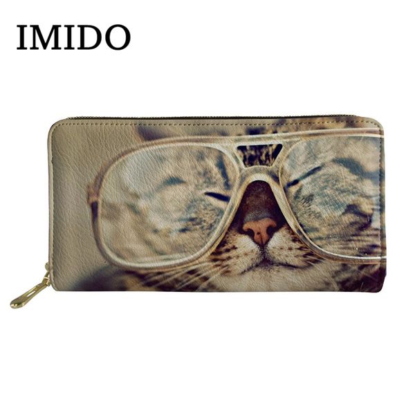 

imido brand designer women wallet cute 3d animal cat print long leather business purse card holder cases custom wallet 2019, Red;black