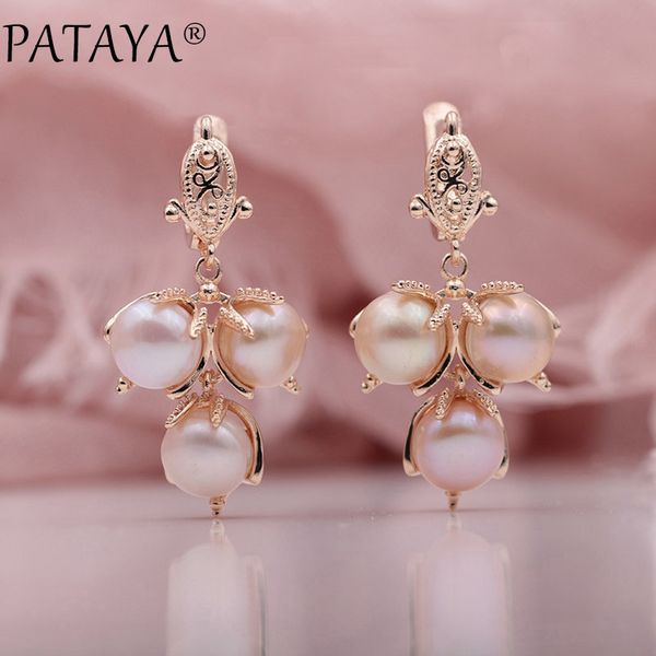 

pataya new multicolor natural freshwater irregular pearls 585 rose gold long dangle earrings women wedding party trendy jewelry, Golden