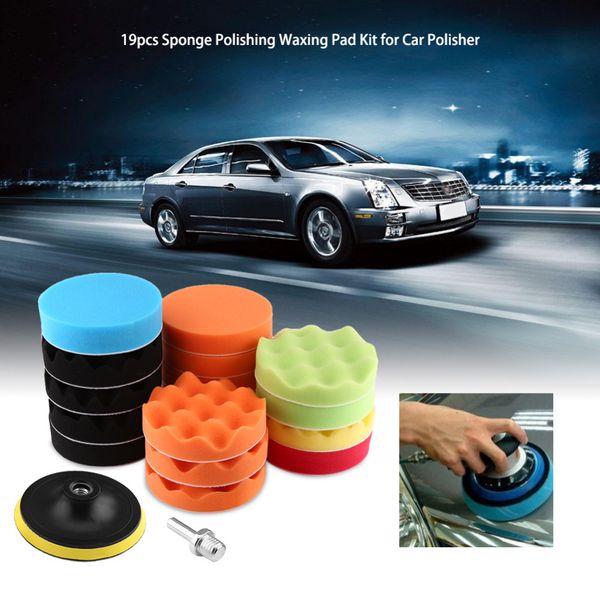 

19pcs 4" 5" 6" car auto sponge buffing polishing pad kit for car polisher buffer with drill adapter polishing buffing pad kit