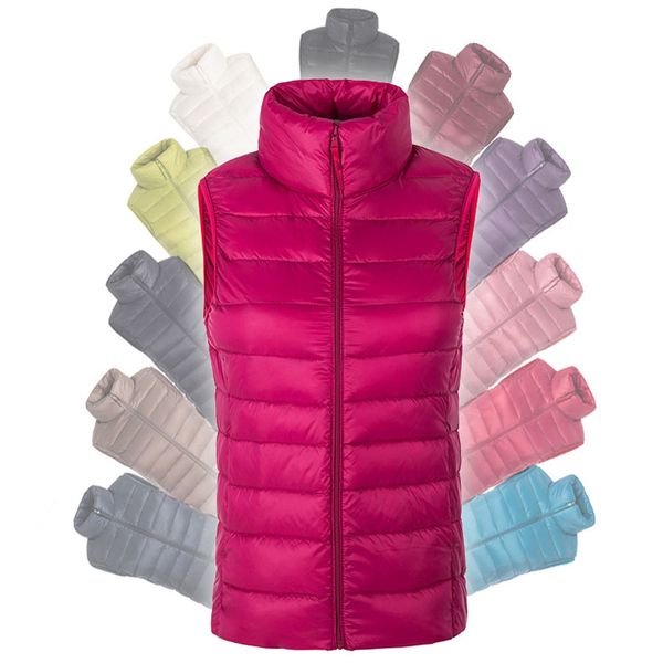 

add 2019 new women 90% white duck down vest women's ultra light duck down vest jacket autumn winter round collar sleeveless coat, Black