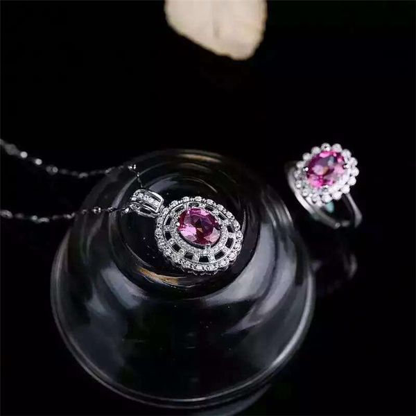 

natural pink z ring + s925 sterling silver colored gemstone pendant set ing, Black