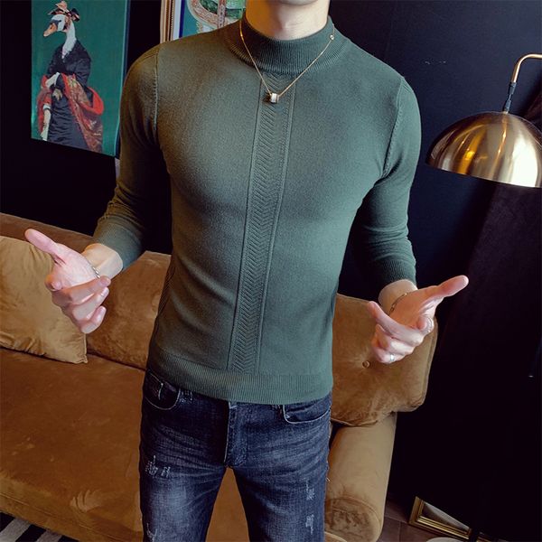 

mens sweaters 2019 slim half-neck collar pullover solid color long-sleeve sweater casual men's knitted clothing erkek kazak, White;black