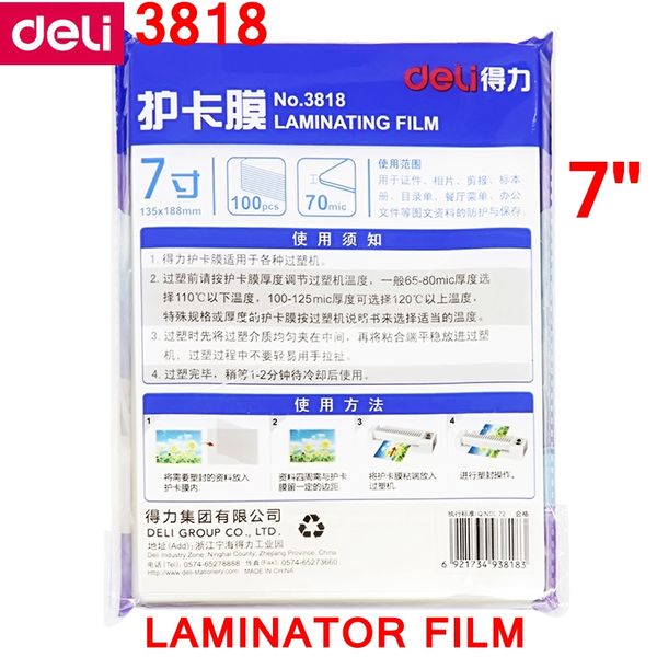 

100 шт. / лот deli 3818 hot pouch laminator film 7 (135x188mm) размер 70 mic фотодокументы пэт ламинирующая пленка чехол пленка оптом
