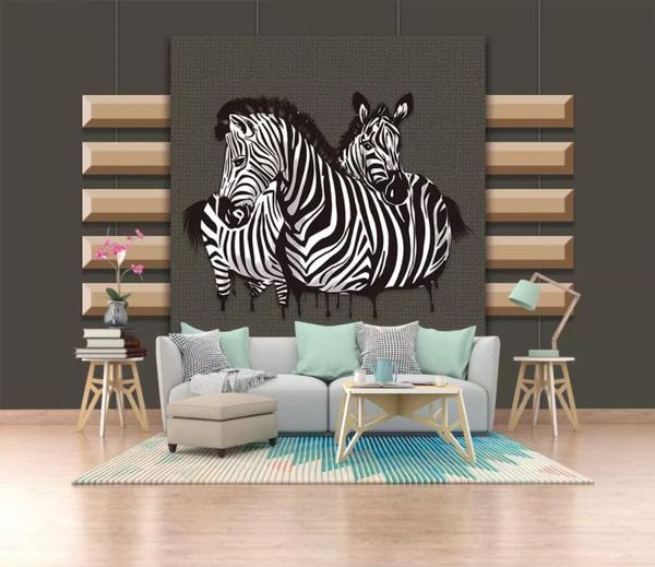 3D Personalizado Moderno Foto Papel De Parede Pintura Mural Geometria sólida ferro forjado zebra Para Sala de estar Quarto TV Fundo Home Decor Papel