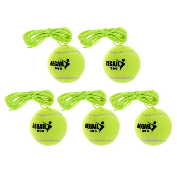 

5 pieces rubber elastic tennis ball with cord for tennis trainer green
