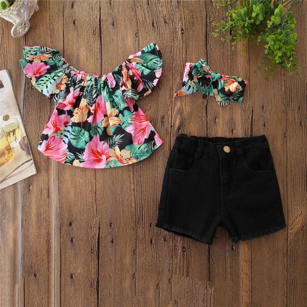 

2020 children girl clothing european and american child summer new girls three-piece set of children's short-sleeved clothes, White