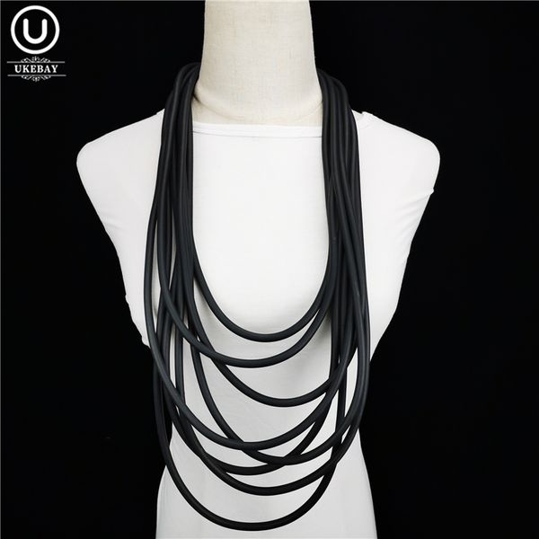 

ukebay new handmade rubber necklaces women pendant necklace multilayer designer bohemia clothes accessories collar choker wholesale jewelry, Silver