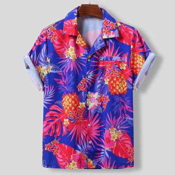 

men ethnic style printing short sleeve shirt 2020 summer hawaiian casual shirts loose button blouse streetwear camisas, White;black
