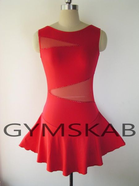 

2018 elegant red figure skating dress women's girl's customized ice skating dress sleeveless gymnastics costume 5480, Black;red