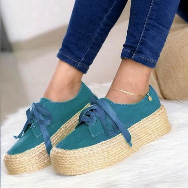 

dropshipping women canvas loafers lace up casual round toe flats ladies espadrille shoes thick bottom flats footwear shoes, Black