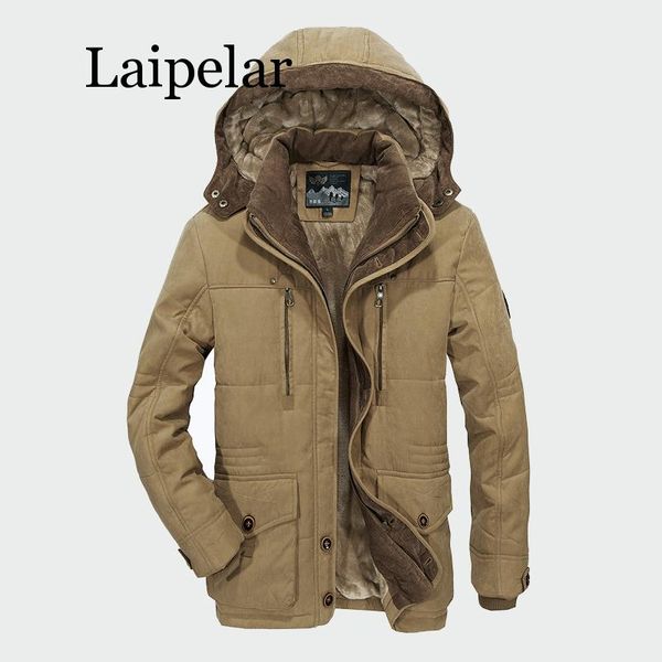 

laipelar men winter coats fleece warm thick jackets men outerwear windproof casual coat with hooded mens parkas plus size 5xl 6x, Tan;black