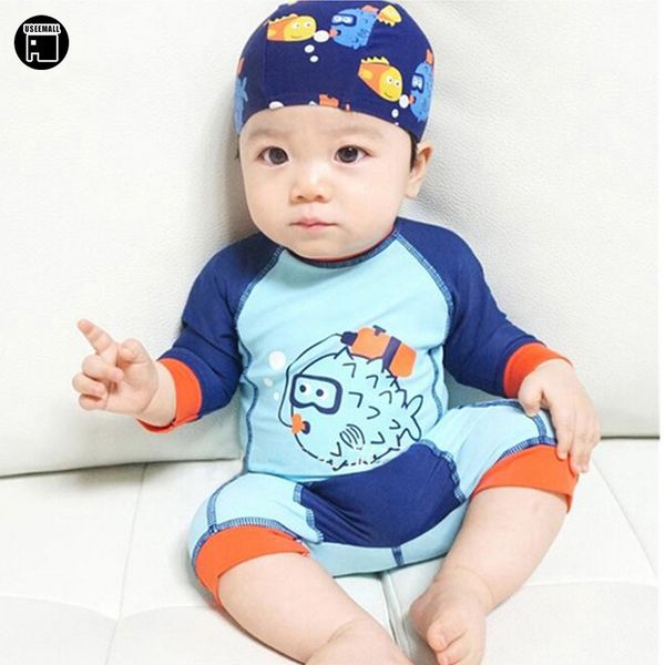 

useemall baby boy девушка купальники one piece плавание одежда с cap новый летний мультфильм моделей детский купальник высокого качества, White;black