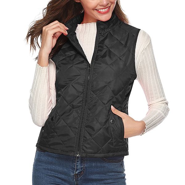 

women waistcoat chinese collar down waistcoat zipper pocket simple leisure fashion joker coat hx1105, Black;white