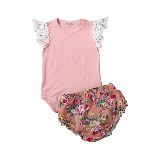 

0-24m summer fashion lace ruffle floral tutu dress baby girl lace romper pp shorts pant set newborn floral outfit, White