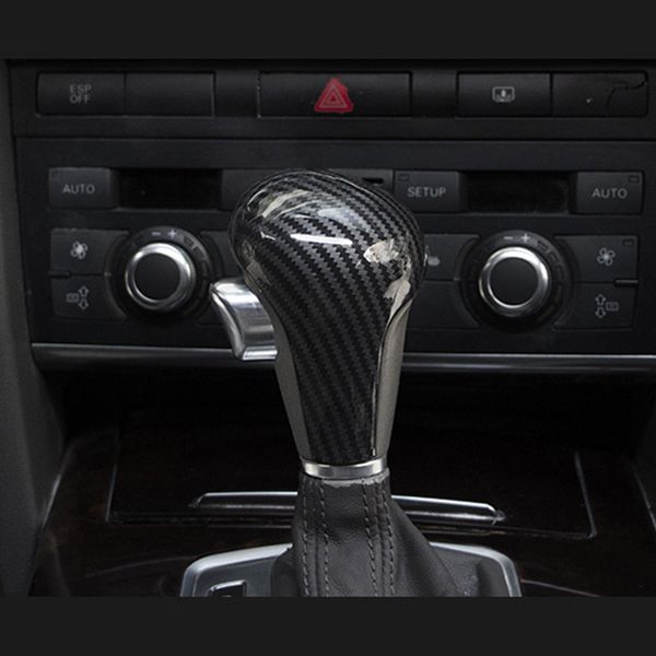 Car Styling Gear Shift Knob Head Cover For Audi A4 B7 A5 A6 C6 Q5 Q7 At Speed Gearshift Handle Covers Carbon Fiber Color Stickers Car Interior