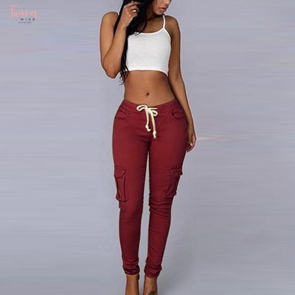 

2019 ladies cargo pants lace up autumn casual pencil pants female high waist pant multi-pocket joggers sweatpants, Black;white