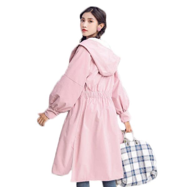 

causal windbreaker jacket female long korean hooded coat girls spring 2019 new loose two sides wearing cortaviento mujer f271, Tan;black