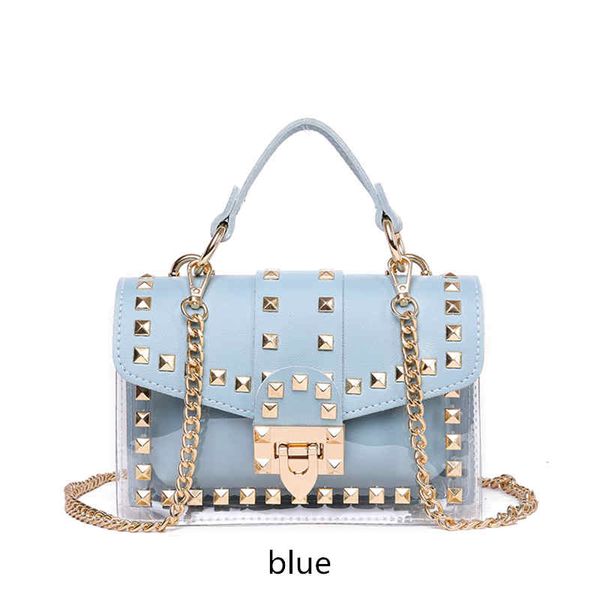 

Small clear Brand Designer Woman 2020 New Fashion Messenger Bag Chains Shoulder Bag Female Rivets Transparent Square PU Handbag in stock