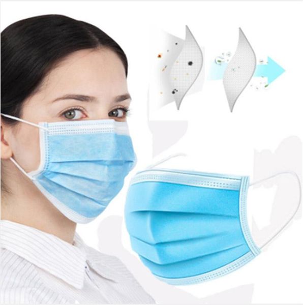 

in stockdisposable face mask 3 layer ear-loop dust mouth masks cover 3-ply non-woven disposable dust mask soft breathable outdoor part p100