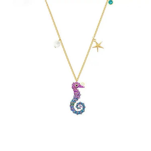 

swan brand new cute color seahorse pendant necklace european woman fashion crystal pearl necklace christmas jewelry gift, Silver