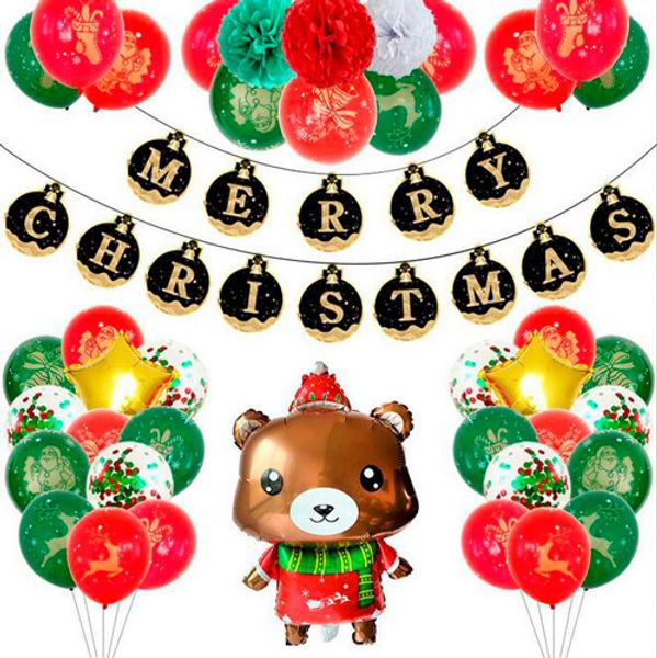 

merry christmas letter banner party balloons decoration red and green printing balloon santa claus ballons decorations