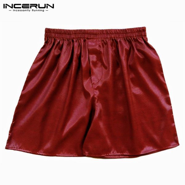 

incerun 2019 silk satin men sleep boxer bottoms pajama lounge shorts sleepwear homewear solid underwear men s-5xl, Black;brown