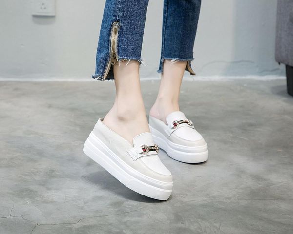 

spring summer leather slippers 41 42 slipper elevator sandals supply of goods women's shoes 31 32 33, Black