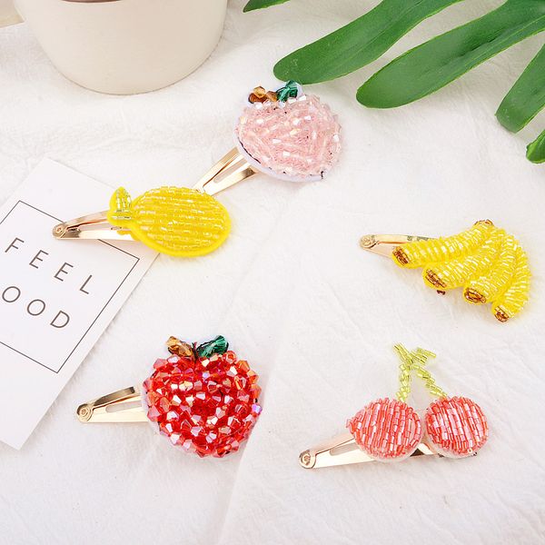 

wholesale boutique 30pcs fashion cute glitter apple banana cherry strawberry pineapple snap clips fruits barrettes princess headwear hair ac, Slivery;white
