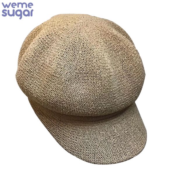 

fashion octagonal cap 0utdoor sun hat straw hat visors, Blue;gray