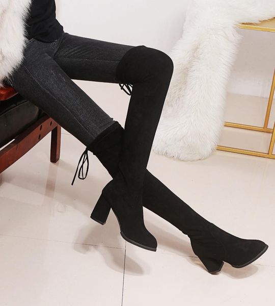 

feminina platform boots women winter women autumn boots 2019 high woman elastic high knight overknee, Black