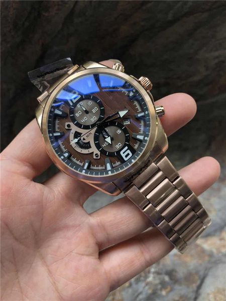 

new men's running seconds quartz movement diameter 44mm watch brand men's watch waterproof watch, Slivery;brown