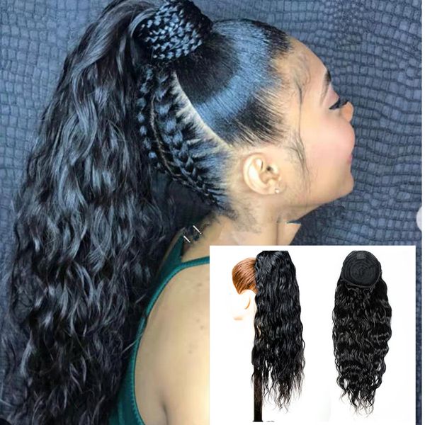 Cute Water Wave Ponytail African American Ponytail Curly Hair Extension 100 Human With Drawstring Two Combs Free Parting Long High 140g Ponytail