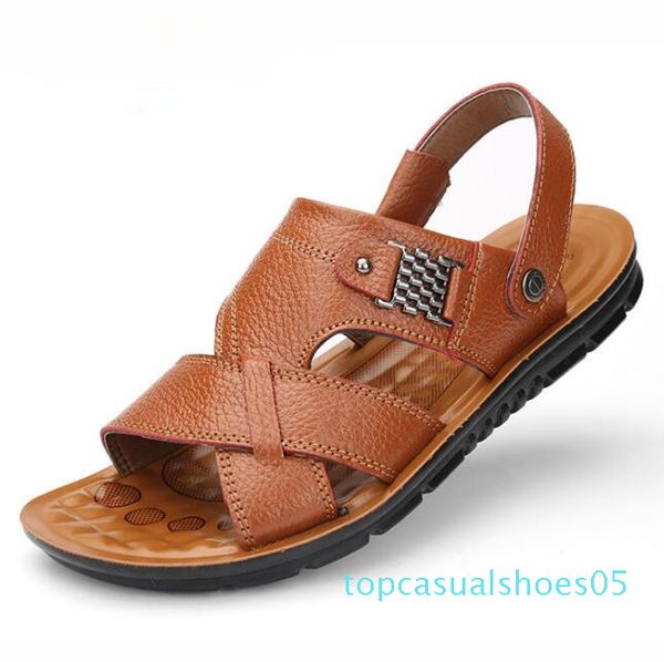

2020 new men's leather casual sandals and slippers classic beach shoes mens sandals zapatos de hombre mens summer t05, Black