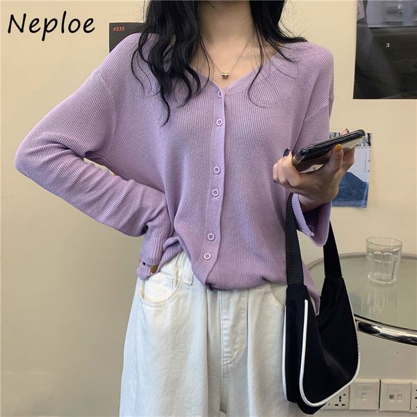 

neploe knitted blouses women fashion single breasted long sleeve cardigans shirts loose casual thin sunscreen blusa 1e026, White