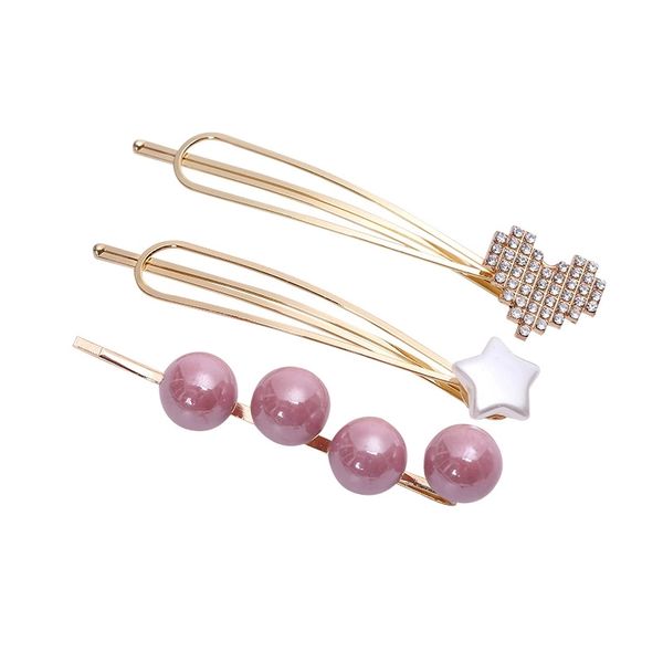 

european and usa selling fashion women hairpins colorful pearl crystal heart star shaped hair clips accessories, Black;brown
