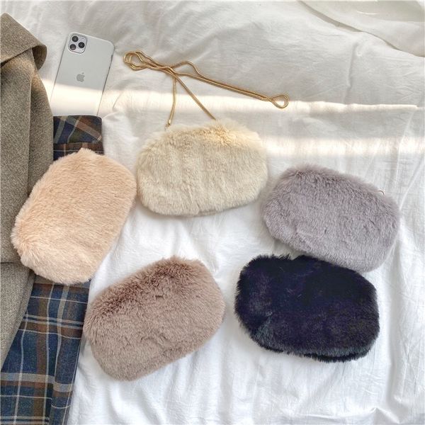 

faux fur crossbody bags for women small purse handbag female girl plush phone zipper chain zipper soft shoulder bag