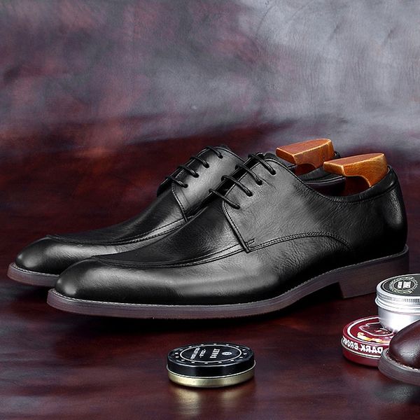 

italian man formal dress business office shoes genuine leather wedding party oxfords pointed toe men's handmade flats bgq247, Black