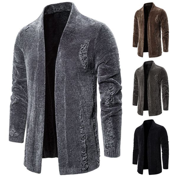 

зима мужские свитера сплошной цвет мужские трикотажные кардиган tops дыры четыре цвета мужчины одежда новое прибытие, White;black