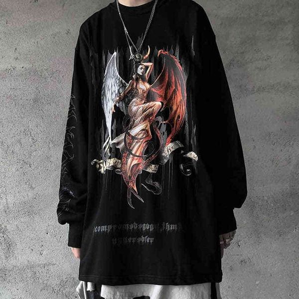 

nicemix harajuku стиль дьявол богиня письмо печать тонких толстовки осень streetwear o-шея пуловеров толстовка женщин мужчину ткань верхние, Black