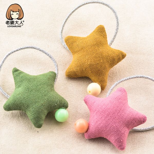 

wife adults korean original headdress handmade fabric head flower five-pointed star hair ring cute jewelry cartoon rubber band, Golden;silver
