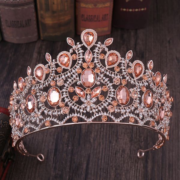 

diezi baroque 6 colors bridal luxury crown tiaras wedding princess queen pink crystal diadem tiaras women hair accessories, White;golden