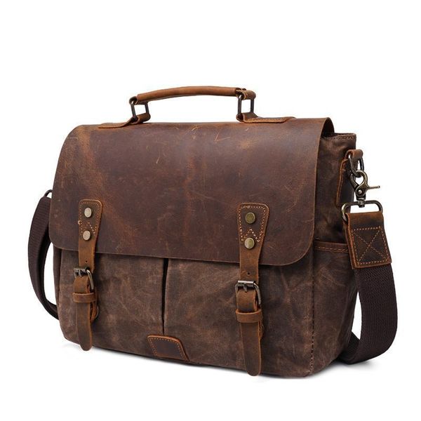 

15inch retro mad horseskin man's oil wax hand-held canvas bag slr camera bag man's shoulder messenger bags