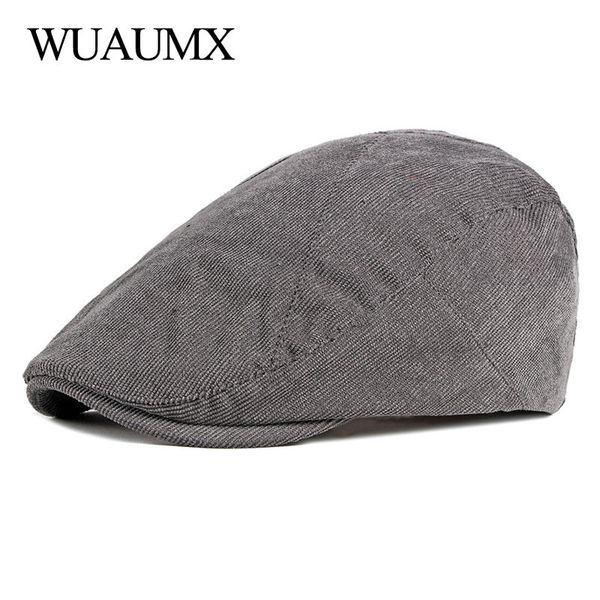 

wuaumx fashion mens hat berets hat for women spring autumn visors duckbill solid herringbone flat cap adjustable casquette plate, Blue;gray