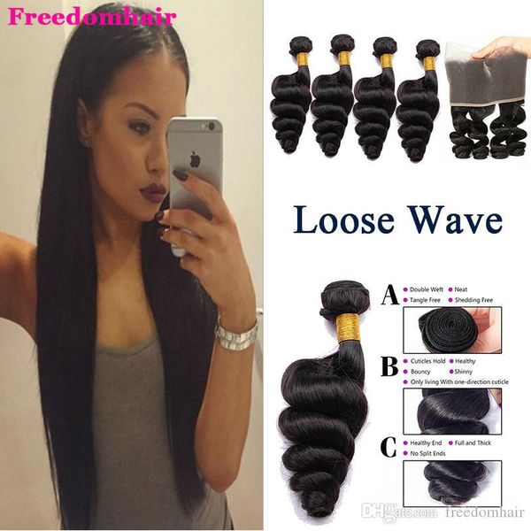 

бразильский сыпучий волновой человек virgin ткет волос с 13x4 кружева лобных отбеленных узлами natural black double уткамих человеческими во, Black;brown