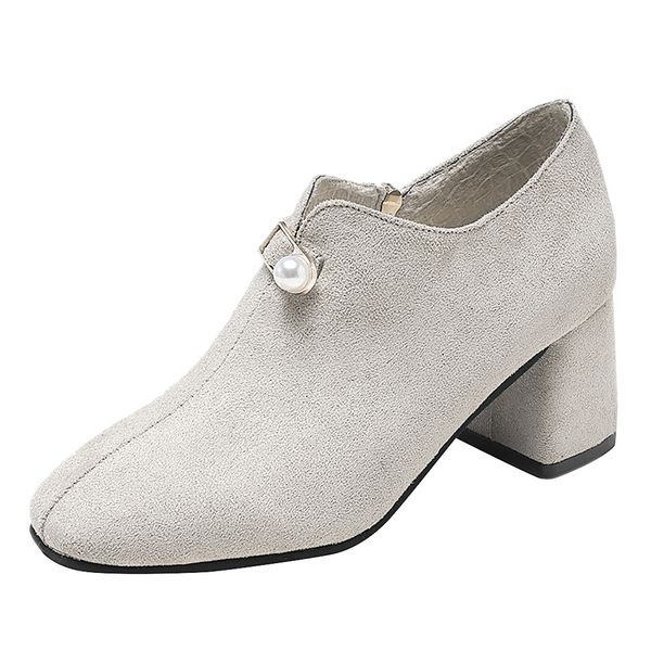 

sagace shoes women fashion leisure solid square toe casual zipper pearl med heels ankle boots for women boots shoes 2019, Black