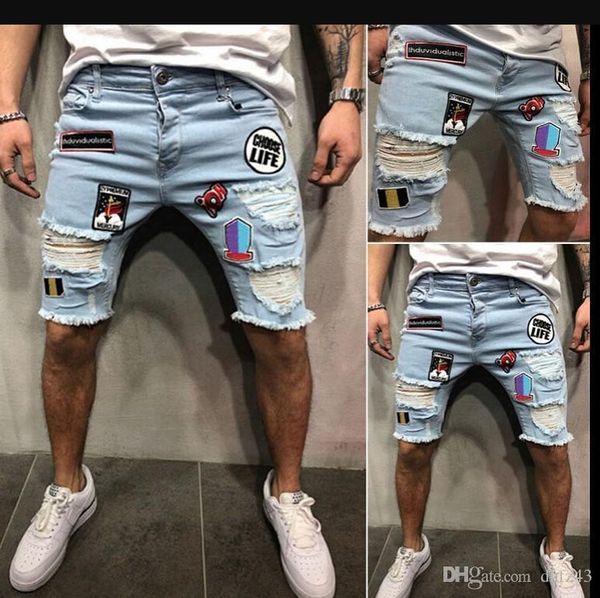 

mens designer summer fashion shorts youth stretch denim pants, Blue