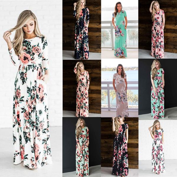 

long dress for wedding party woman bridesmaid multi-color long-sleeved elastic waist flower print large size Prom Vestido