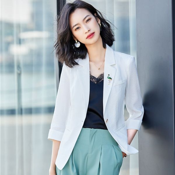 

spring summer fashion casual white blazer women jackets half sleeve slim ladies work wear office uniform styles, White;black