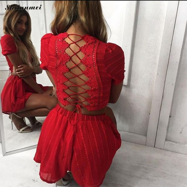 

sweet two piece set lace women crop shorts sets beach boho beach summer 2018 suit backless hollow out vestidos outfits, White;black