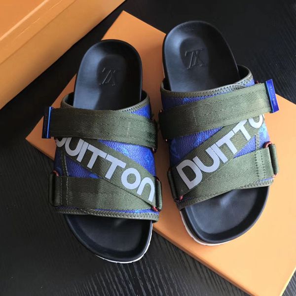 

2019 New Luxury slippers designer mens shoes print leather summer fashion Casual flats sandals flip flops high quality With original box